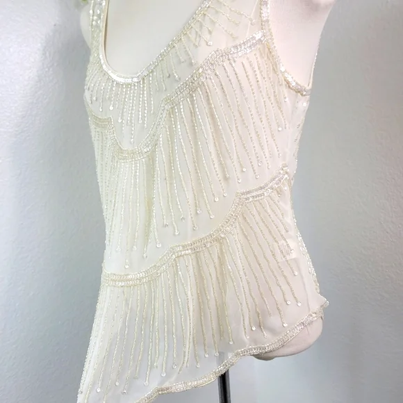 WILLOW & CLAY ANTHROPOLOGIE CREAM OFF WHITE SEQUINED BEADED SLEEVELESS TOP SZ:S - Picture 9 of 15